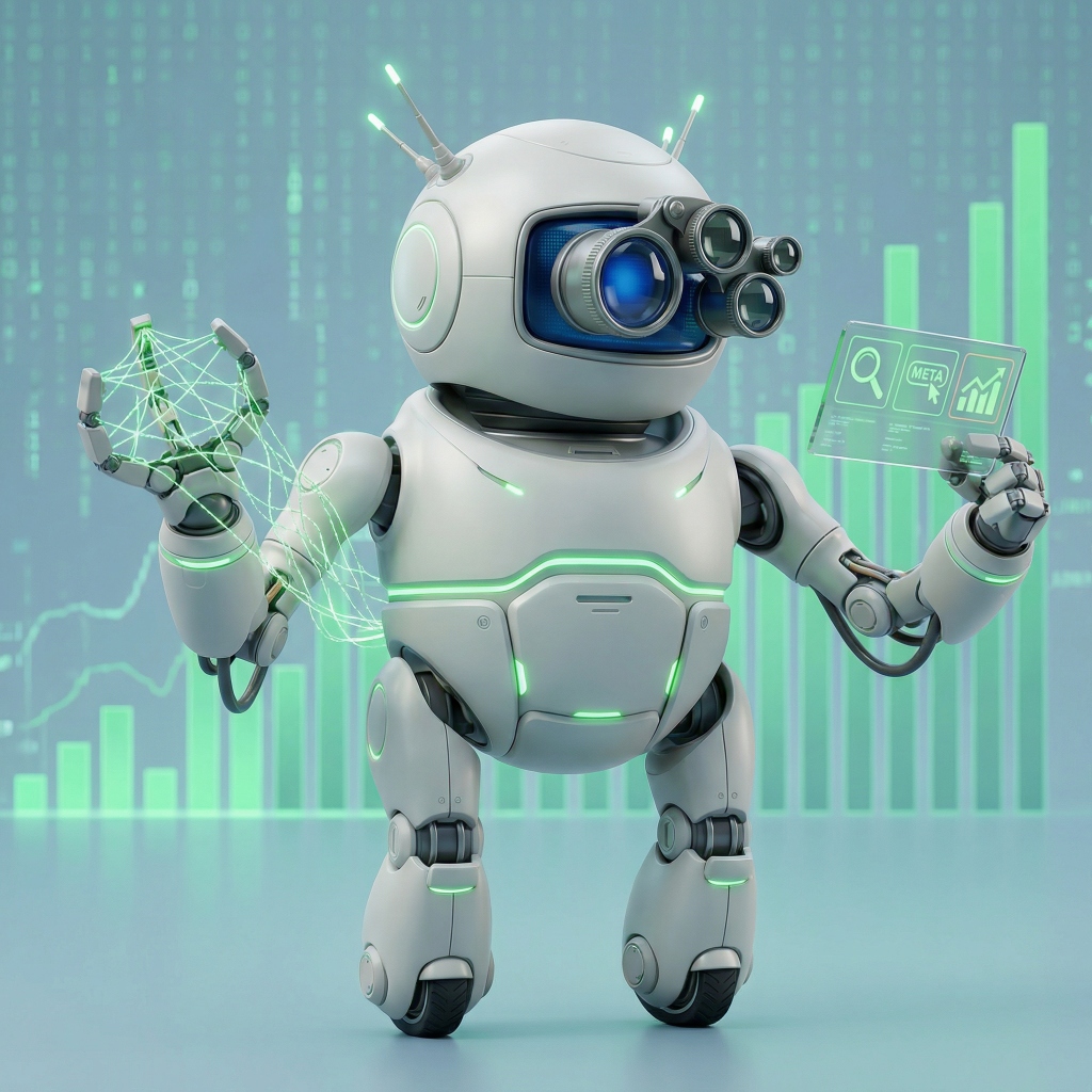NitpickSEO — an autonomous AI agent illustrated as a specialist robot.